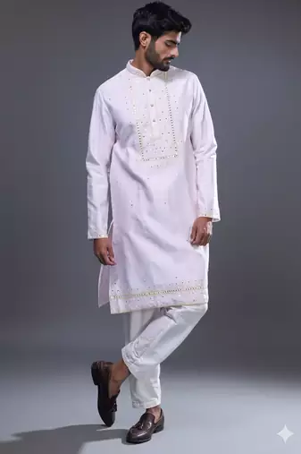 blush pink embroidered silk kurta pant set