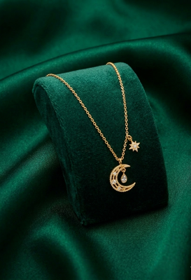925 sterling silver gold-plated moon & star pendant necklace with crystal drop for women 2