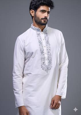 off white mirror work kurta pant set for men 4