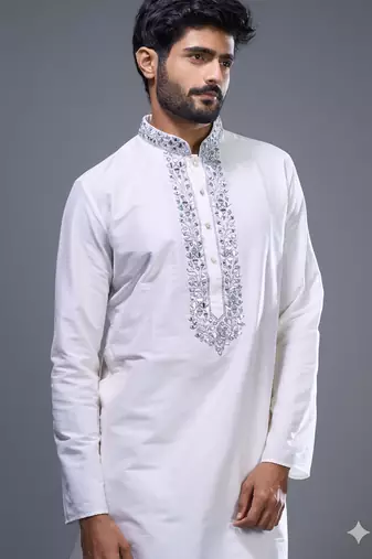 off white mirror work kurta pant set for men