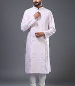 pastel pink embroidered silk kurta pant set