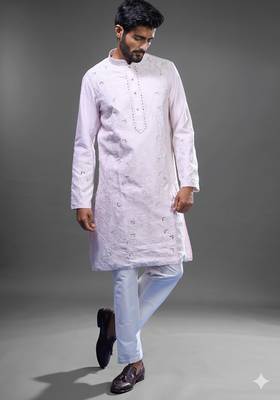 pastel pink embroidered silk kurta pant set 2