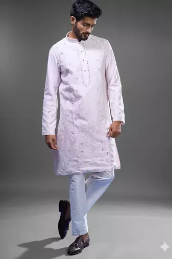 pastel pink embroidered silk kurta pant set