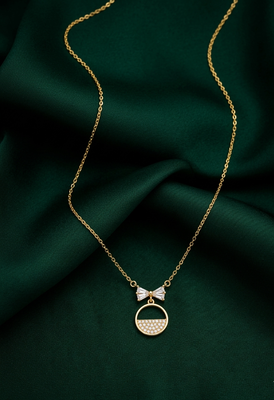 925 sterling silver gold-plated bow & circle pendant necklace with crystal detailing for women 1