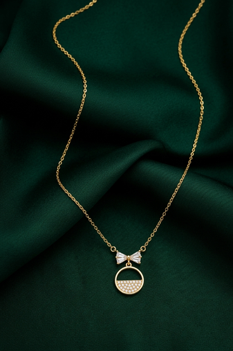 925 sterling silver gold-plated bow & circle pendant necklace with crystal detailing for women