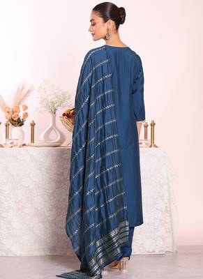 Blue art  silk embroidered suit 4