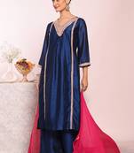 Blue art silk embroidered suit