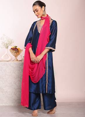 Blue art silk embroidered suit 2