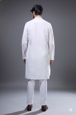 off white embroidered kurta pant set for men 4