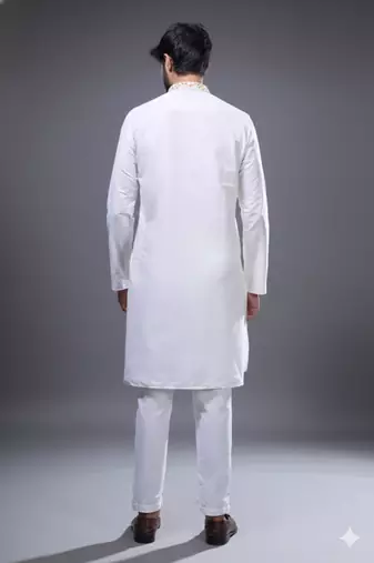 off white embroidered kurta pant set for men