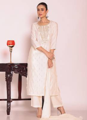 Off white art silk embroidered suit 1