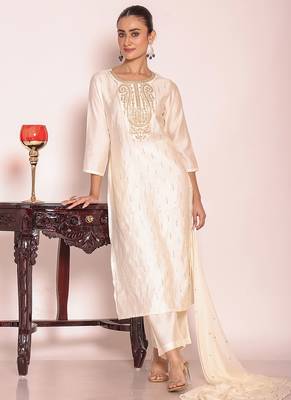 Off white art silk embroidered suit 2