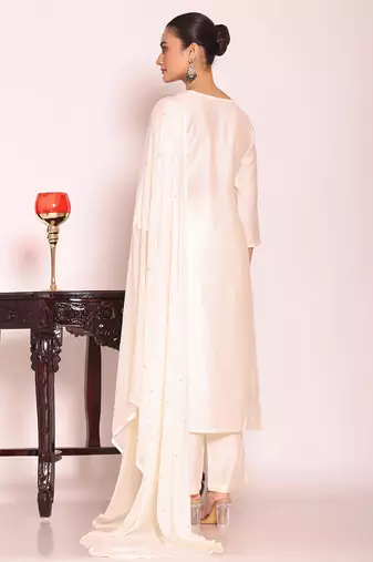 Off white art silk embroidered suit
