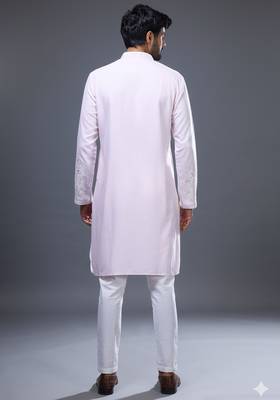 pastel pink embroidered silk kurta pant set 3