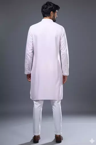 pastel pink embroidered silk kurta pant set