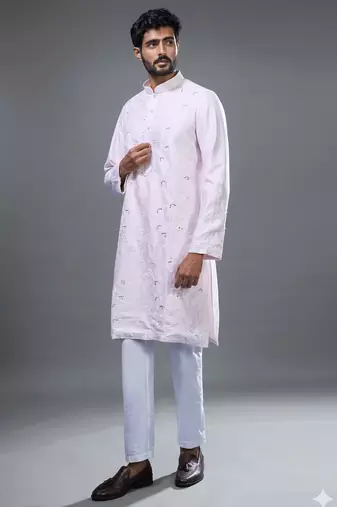 pastel pink embroidered silk kurta pant set