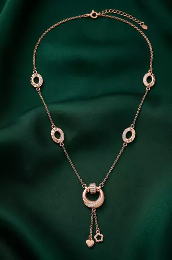 rose gold geometric link necklace in 925 sterling silver | elegant multi-charm pendant necklace for women