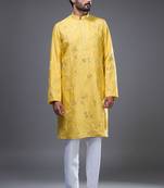 yellow mirror embroidered silk kurta pant set