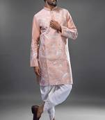 peach allover embroidered kurta patiala set for men