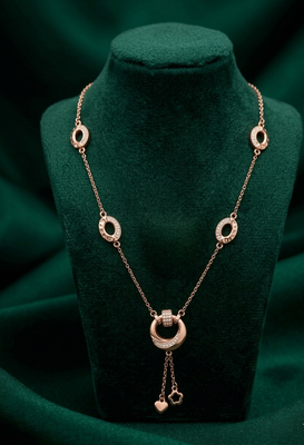rose gold geometric link necklace in 925 sterling silver | elegant multi-charm pendant necklace for women 2