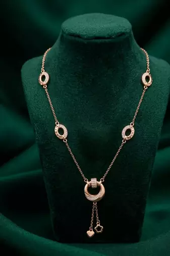 rose gold geometric link necklace in 925 sterling silver | elegant multi-charm pendant necklace for women