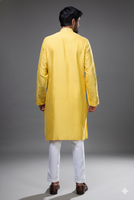 yellow mirror embroidered silk kurta pant set 2