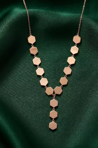 rose gold geometric hexagon necklace in 925 sterling silver | modern statement chain necklace for women
