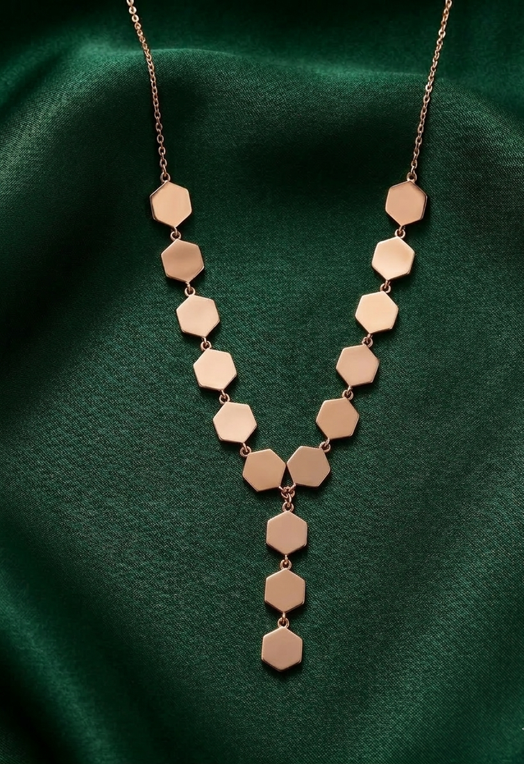 rose gold geometric hexagon necklace in 925 sterling silver | modern statement chain necklace for women