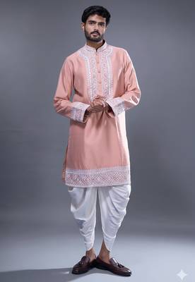 peach mirror embroidered kurta patiala set for men 1