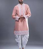 peach mirror embroidered kurta patiala set for men