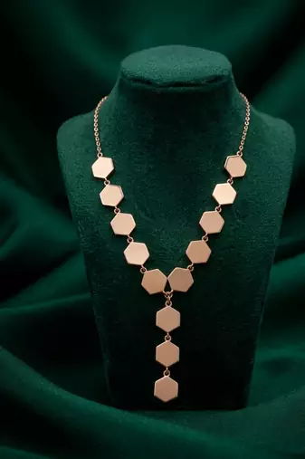 rose gold geometric hexagon necklace in 925 sterling silver | modern statement chain necklace for women