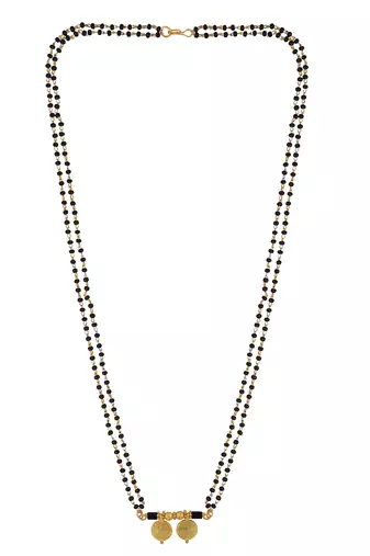 gold plated lakshmi coin mangalsutra with black beads