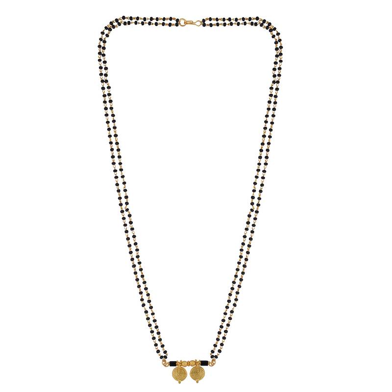 gold plated lakshmi coin mangalsutra with black beads
