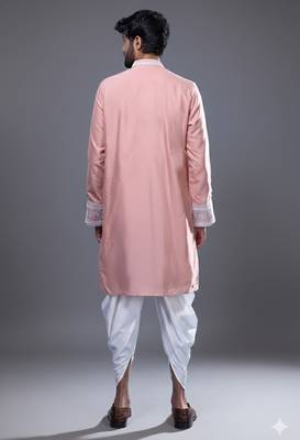 peach mirror embroidered kurta patiala set for men 4