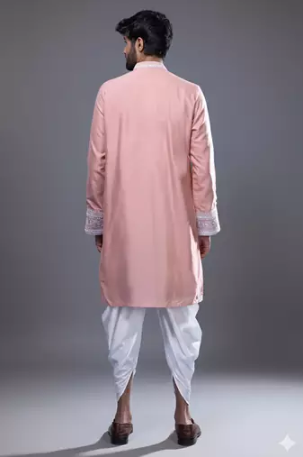 peach mirror embroidered kurta patiala set for men