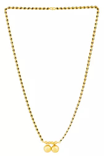 gold plated two wati mangalsutra with black beads