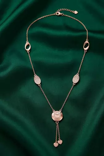 rose gold elegant oval link necklace in 925 sterling silver | designer multi-charm pendant necklace for women
