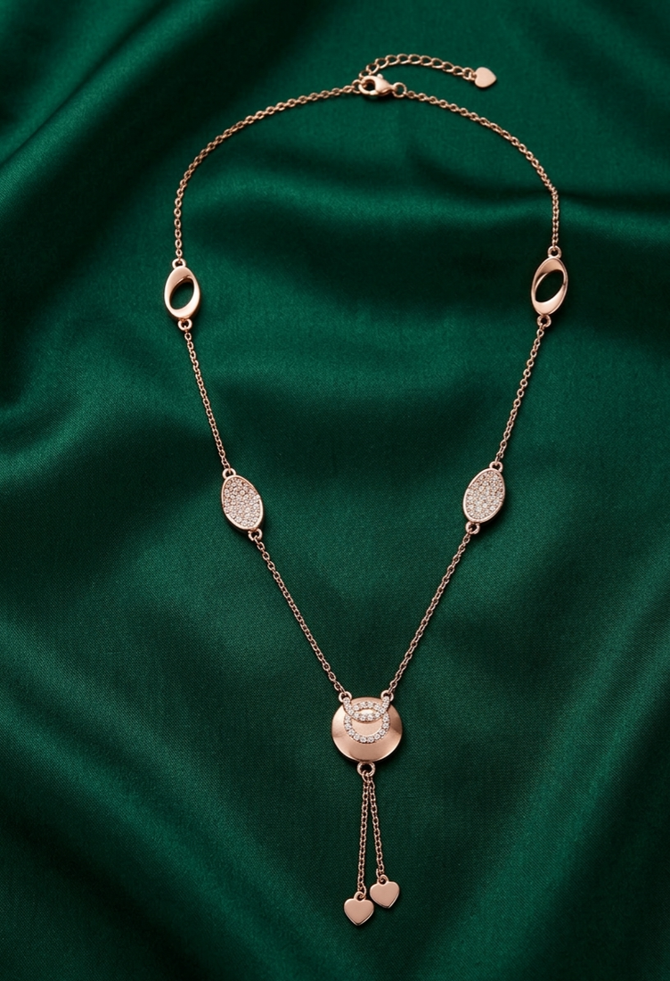 rose gold elegant oval link necklace in 925 sterling silver | designer multi-charm pendant necklace for women