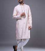 light pink mirror work kurta patiala set for men