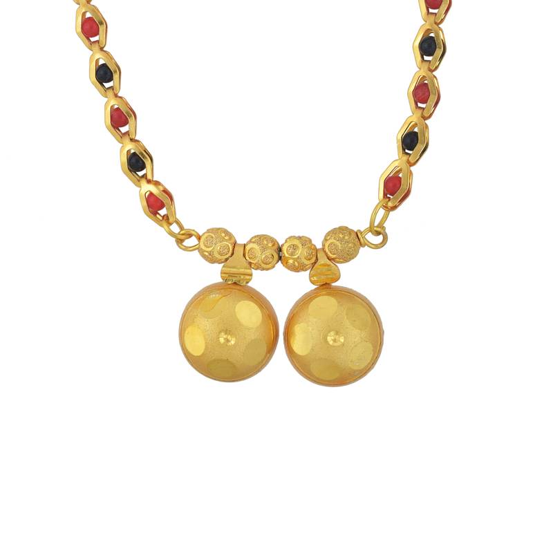 gold plated double wati long mangalsutra with beads
