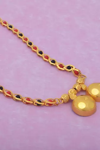 gold plated double wati long mangalsutra with beads
