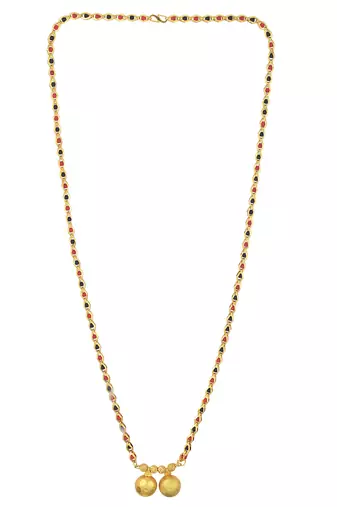 gold plated double wati long mangalsutra with beads