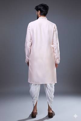 light pink mirror work kurta patiala set for men 2