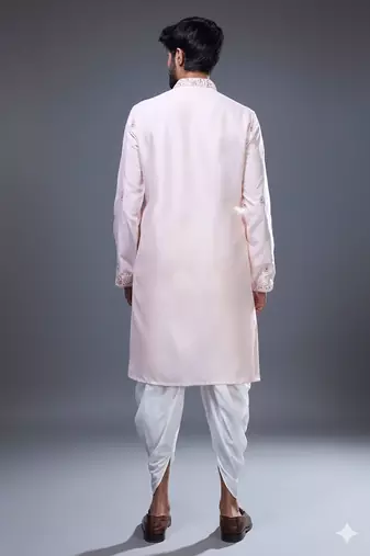 light pink mirror work kurta patiala set for men