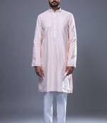 light pink embroidered silk kurta pant set for men
