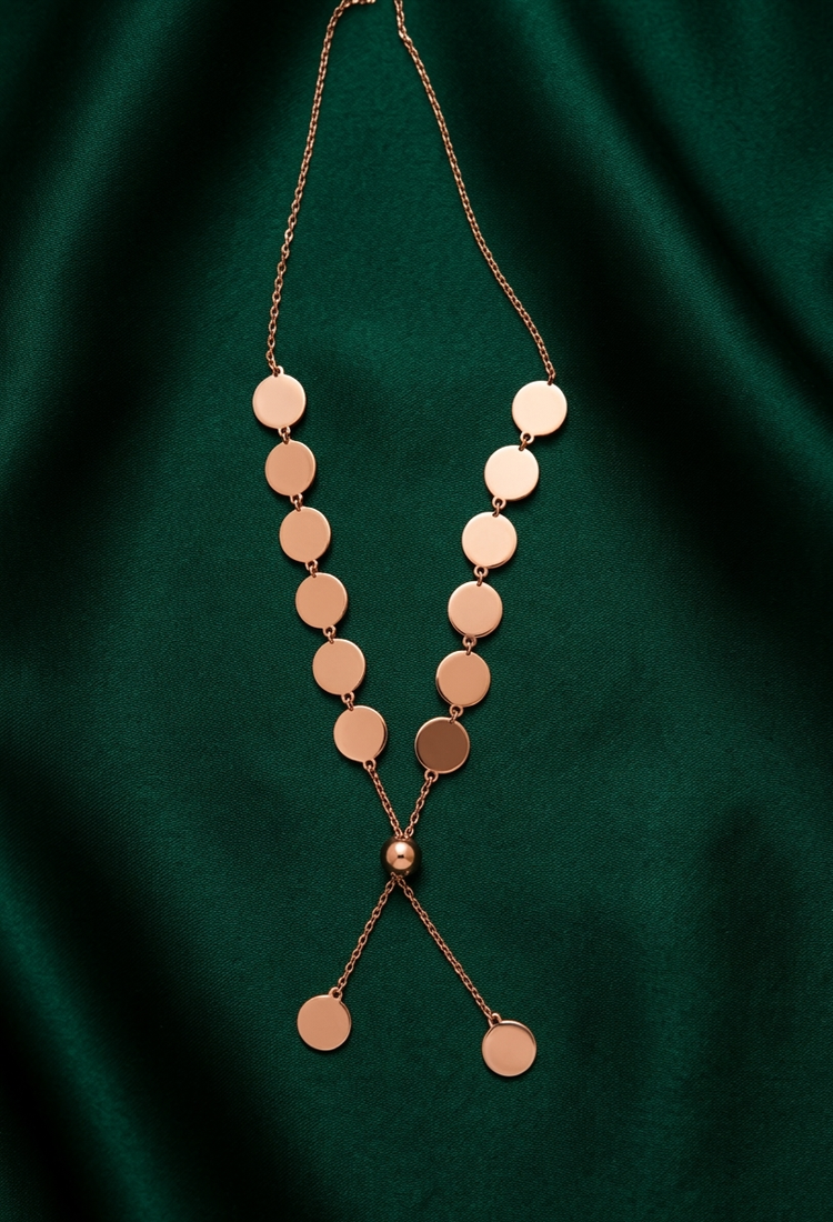 rose gold disc drop statement necklace in 925 sterling silver | elegant layered chain necklace for women