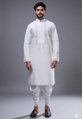 off white threadwork kurta patiala set for men 1