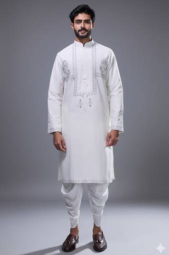 off white threadwork kurta patiala set for men