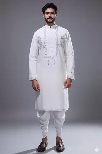 off white threadwork kurta patiala set for men