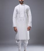 off white threadwork kurta patiala set for men